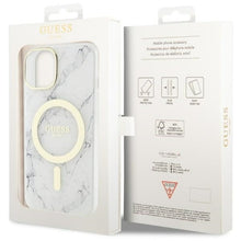 Заредете изображение във визуализатора на галерията – Original Case GUESS hardcase Marble MagSafe GUHMP14SPCUMAH for Iphone 14 white
