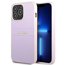 Заредете изображение във визуализатора на галерията – Guess GUHCP13LPSASBPU iPhone 13 Pro / 13 6,1" fioletowy/purple Saffiano Hot Stamp &amp; Metal Logo - TopMag
