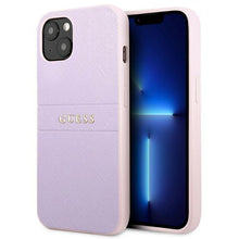 Заредете изображение във визуализатора на галерията – Guess GUHCP13MPSASBPU iPhone 13 6,1" fioletowy/purple Saffiano Hot Stamp &amp; Metal Logo - TopMag
