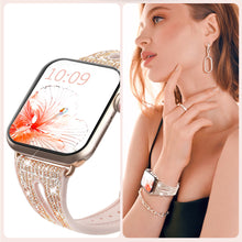 Заредете изображение във визуализатора на галерията – Kingxbar New Chameleon Band Watch Strap 8/7/6/5/4/3/2 / SE (41/40 / 38mm) Crystal Bracelet Silicone Wristband Gold - TopMag
