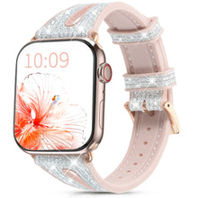 Заредете изображение във визуализатора на галерията – Kingxbar New Chameleon Band Watch Strap 8/7/6/5/4/3/2 / SE (45/44 / 42mm) Crystal Bracelet Silicone Wristband Silver - TopMag
