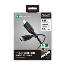 Заредете изображение във визуализатора на галерията – Amazing Thing Cable Thunder Pro CCC180MTHBK - Type C to Type C - PD 140W 5A 1,8 metres black

