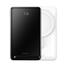 Заредете изображение във визуализатора на галерията – Baseus Magnetic Bracket Powerbank with MagSafe Wireless Charging 10000mAh 20W white (PPCX000002) + USB Type C Baseus Xiaobai Series 60W 0.5m - TopMag

