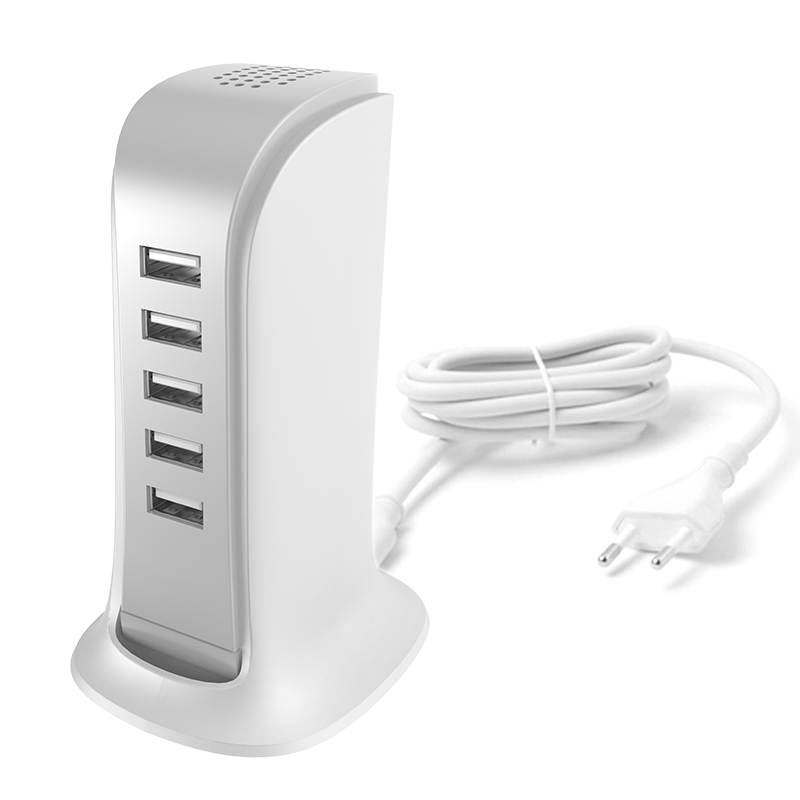 Charger 5x USB with built-in power cable EU white (A5EU) - TopMag
