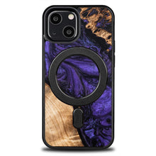 Заредете изображение във визуализатора на галерията – Wood and Resin Case for iPhone 13 Mini MagSafe Bewood Unique Violet - Purple and Black
