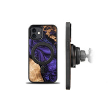 Заредете изображение във визуализатора на галерията – Wood and Resin Case for iPhone 12/12 Pro MagSafe Bewood Unique Violet - Purple Black
