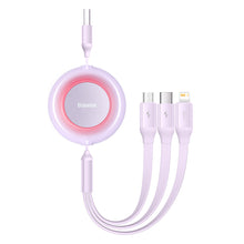 Заредете изображение във визуализатора на галерията – Baseus Bright Mirror 2 3in1 USB Type A cable - micro USB + Lightning + USB Type C 3.5A 1.1m purple (CAMJ010005) - TopMag
