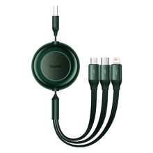 Заредете изображение във визуализатора на галерията – Baseus Bright Mirror 2 retractable cable 3in1 USB Type A - micro USB + Lightning + USB Type C 3.5A 1.1m green (CAMJ010006) - TopMag
