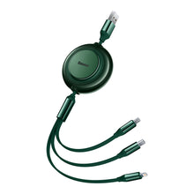 Заредете изображение във визуализатора на галерията – Baseus Bright Mirror 2 retractable cable 3in1 USB Type A - micro USB + Lightning + USB Type C 3.5A 1.1m green (CAMJ010006) - TopMag
