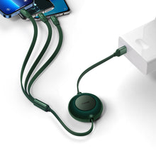 Заредете изображение във визуализатора на галерията – Baseus Bright Mirror 2 retractable cable 3in1 USB Type A - micro USB + Lightning + USB Type C 3.5A 1.1m green (CAMJ010006) - TopMag
