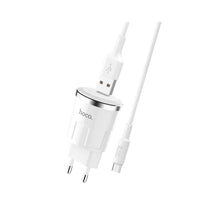 Заредете изображение във визуализатора на галерията – Зарядно Hoco travel + кабел micro USB 2,4a c37a бял - TopMag
