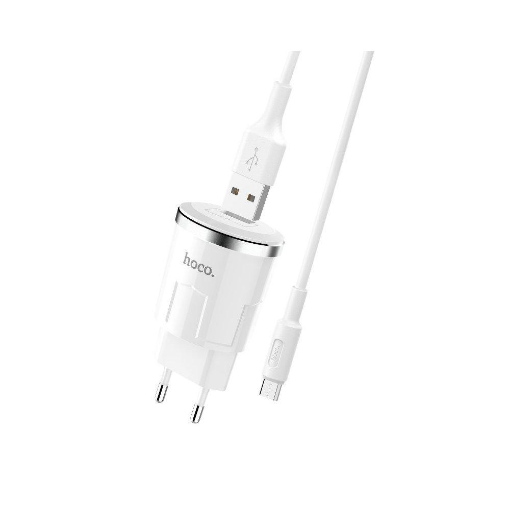 Зарядно Hoco travel + кабел micro USB 2,4a c37a бял - TopMag