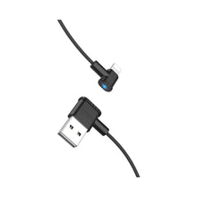 Заредете изображение във визуализатора на галерията – Кабел Hoco 90 градуса usb към Applele lightning x28 черен - TopMag
