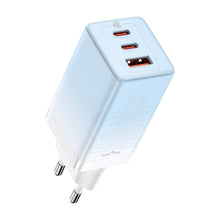 Заредете изображение във визуализатора на галерията – Baseus fast GaN charger 2 x USB Type C / USB 65W QC PD blue (CCGP050103) + USB Type C fast charging cable 100W 1m blue - TopMag
