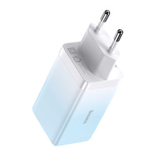 Заредете изображение във визуализатора на галерията – Baseus fast GaN charger 2 x USB Type C / USB 65W QC PD blue (CCGP050103) + USB Type C fast charging cable 100W 1m blue - TopMag
