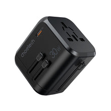 Заредете изображение във визуализатора на галерията – Choetech Fast Universal GaN USB Travel Charger Type C / 3 x USB-A 30W Power Delivery Black (PD5008-BK) - TopMag
