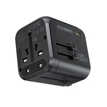 Заредете изображение във визуализатора на галерията – Choetech Fast Universal GaN USB Travel Charger Type C / 3 x USB-A 30W Power Delivery Black (PD5008-BK) - TopMag
