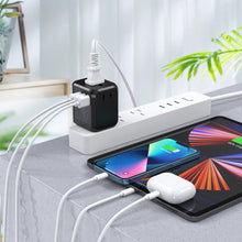 Заредете изображение във визуализатора на галерията – Choetech Fast Universal GaN USB Travel Charger Type C / 3 x USB-A 30W Power Delivery Black (PD5008-BK) - TopMag
