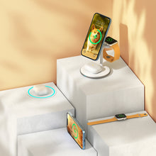 Заредете изображение във визуализатора на галерията – Choetech Induction Charger (MagSafe Compatible) Stand for iPhone, Apple Watch, AirPods white (T585-F) - TopMag
