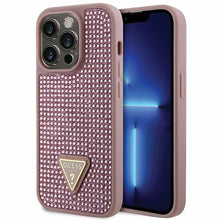 Заредете изображение във визуализатора на галерията – Original Case GUESS Rhinestone Triangle hardcase GUHCP14LHDGTPP for Iphone 14 Pro pink
