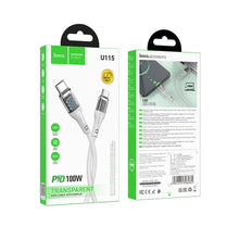 Заредете изображение във визуализатора на галерията – HOCO cable Type C to Type C Transparent Power Delivery 100W U115 grey
