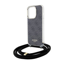 Заредете изображение във визуализатора на галерията – Original faceplate case GUESS GUHCP15XHC4SEK for iPhone 15 Pro Max (Crossbody Cord 4G Print / black)
