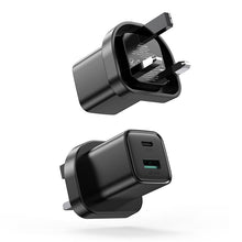 Заредете изображение във визуализатора на галерията – Joyroom Fast UK Wall Charger USB Type C + USB 20W PD QC3.0 Black (L-QP207) - TopMag
