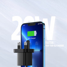Заредете изображение във визуализатора на галерията – Joyroom Fast UK Wall Charger USB Type C + USB 20W PD QC3.0 Black (L-QP207) - TopMag
