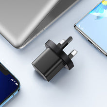 Заредете изображение във визуализатора на галерията – Joyroom Fast UK Wall Charger USB Type C + USB 20W PD QC3.0 Black (L-QP207) - TopMag
