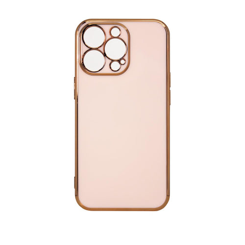 Lighting Color Case for iPhone 12 Pro pink gel cover with gold frame - TopMag