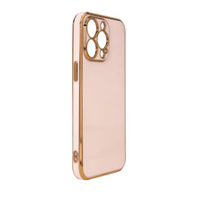 Заредете изображение във визуализатора на галерията – Lighting Color Case for iPhone 12 Pro pink gel cover with gold frame - TopMag
