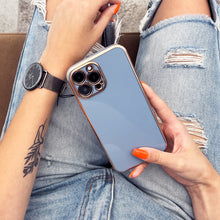 Заредете изображение във визуализатора на галерията – Lighting Color Case for iPhone 13 pink gel cover with gold frame - TopMag

