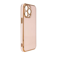 Заредете изображение във визуализатора на галерията – Lighting Color Case for iPhone 13 Pro Max pink gel cover with gold frame - TopMag
