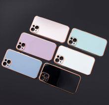 Заредете изображение във визуализатора на галерията – Lighting Color Case for iPhone 12 Pro Max blue gel cover with gold frame - TopMag
