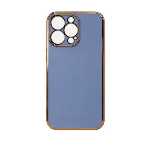 Lighting Color Case for iPhone 13 Pro blue gel cover with gold frame - TopMag