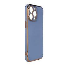 Заредете изображение във визуализатора на галерията – Lighting Color Case for iPhone 13 Pro Max blue gel cover with gold frame - TopMag
