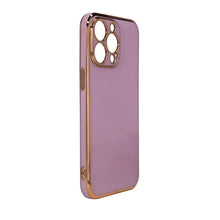 Заредете изображение във визуализатора на галерията – Lighting Color Case for iPhone 12 gel cover with gold frame purple - TopMag
