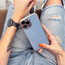 Заредете изображение във визуализатора на галерията – Lighting Color Case for iPhone 12 gel cover with gold frame purple - TopMag
