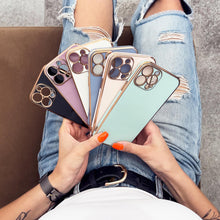 Заредете изображение във визуализатора на галерията – Lighting Color Case for iPhone 12 gel cover with gold frame purple - TopMag
