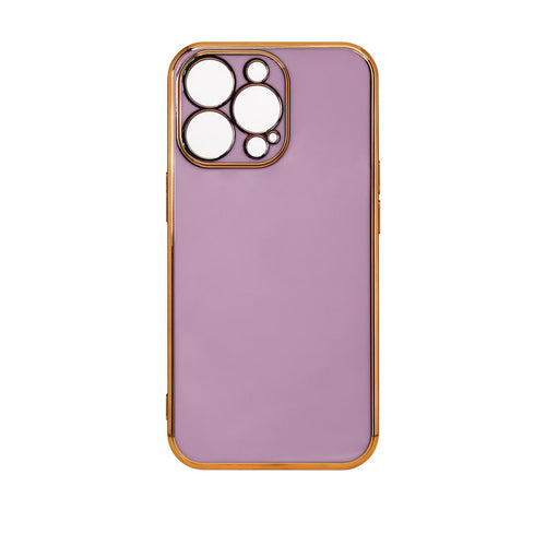 Lighting Color Case for iPhone 12 Pro Max purple gel cover with gold frame - TopMag