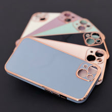 Заредете изображение във визуализатора на галерията – Lighting Color Case for iPhone 13 purple gel cover with gold frame - TopMag
