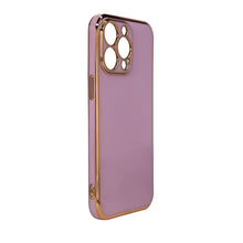 Заредете изображение във визуализатора на галерията – Lighting Color Case for iPhone 13 Pro Max purple gel cover with gold frame - TopMag
