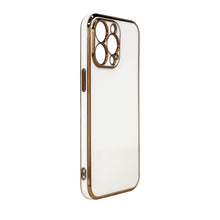 Заредете изображение във визуализатора на галерията – Lighting Color Case for iPhone 12 Pro Max white gel cover with gold frame - TopMag
