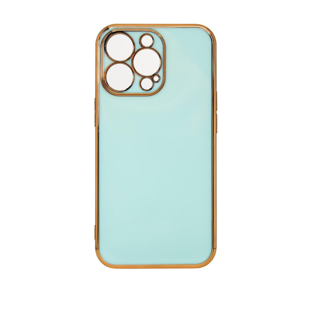 Lighting Color Case for iPhone 12 Mint gel cover with gold frame - TopMag