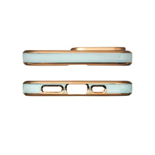 Заредете изображение във визуализатора на галерията – Lighting Color Case for iPhone 13 Pro, gel cover with a gold frame, mint - TopMag
