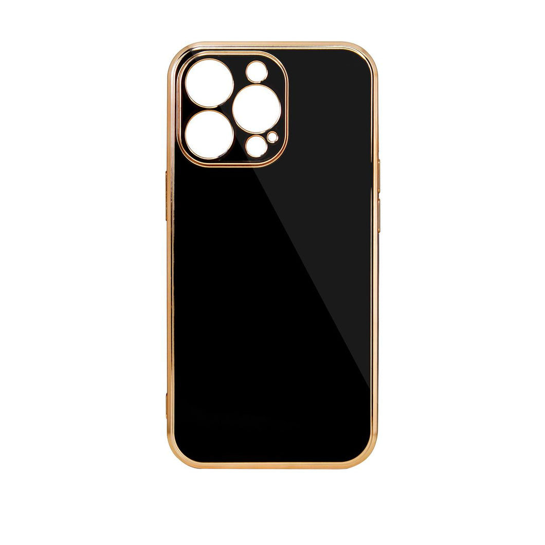 Lighting Color Case for iPhone 12 Black gel cover with gold frame - TopMag