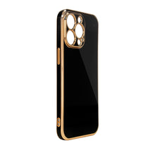 Заредете изображение във визуализатора на галерията – Lighting Color Case for iPhone 12 Black gel cover with gold frame - TopMag
