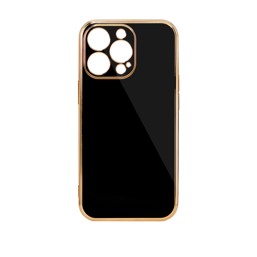 Lighting Color Case for iPhone 13 Pro Max black gel cover with gold frame - TopMag