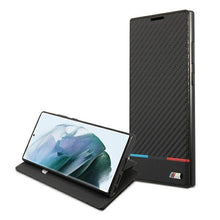 Заредете изображение във визуализатора на галерията – Etui BMW BMBKS22LPUCARTCBK S22 Ultra S908 czarny/black bookcase M Collection Triangles
