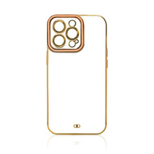 Заредете изображение във визуализатора на галерията – Fashion Case for iPhone 13 Pro Gold Frame Gel Cover Gold - TopMag
